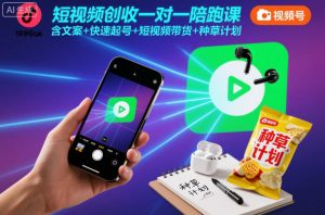 短视频创收一对一陪跑课，含文案+快速起号+短视频带货+种草计划-资源站