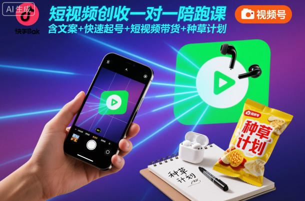 短视频创收一对一陪跑课，含文案+快速起号+短视频带货+种草计划-资源站