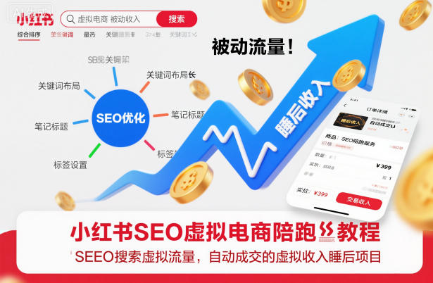 小红书SEO虚拟电商陪跑教程，实现seo搜索被动流量，自动成交的被动收入睡后项目-资源站
