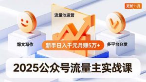 2025公众号流量主实战课,爆文写作、流量池运营、多平台分发,新手日入千元月赚5万+更新11月-资源站