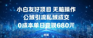 小白友好项目，无脑操作，公域引流私域成交，0成本单日变现680米-资源站