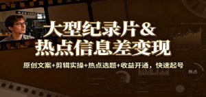 大型纪录片&热点信息差变现:原创文案+剪辑实操+热点选题+收益开通,快速起号-资源站