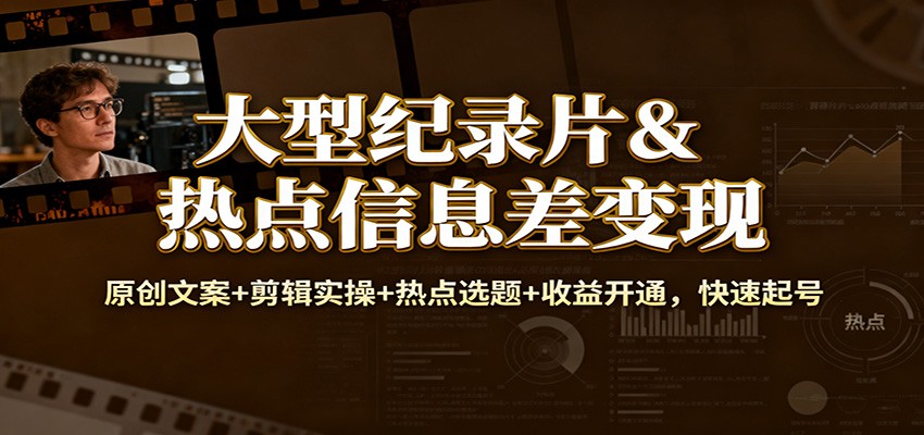 大型纪录片&热点信息差变现:原创文案+剪辑实操+热点选题+收益开通,快速起号-资源站