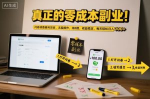 真正的零成本副业！问卷调查暴利项目，无脑操作，纯0撸，收益稳定，每天轻松日入100+【揭秘】-资源站