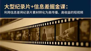 大型纪录片+信息差掘金课:利用信息差将纪录片素材转化为高传播、高收益的短视频-资源站