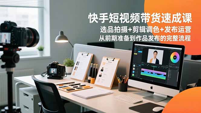 快手短视频带货速成课，选品拍摄+剪辑调色+发布运营，从前期准备到作品发布的完整流程-资源站