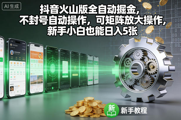 抖音火山版全自动掘金，不封号自动操作，可矩阵放大操作，新手小白也能日入5张【揭秘】-资源站