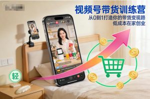 视频号带货训练营，从0到1打造你的带货变现路，低成本在家创业-资源站