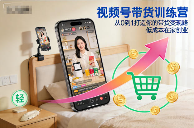 视频号带货训练营，从0到1打造你的带货变现路，低成本在家创业-资源站