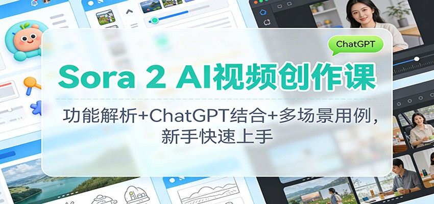 Sora 2 AI视频创作课：功能解析+ChatGPT结合+多场景用例，新手快速上手-资源站