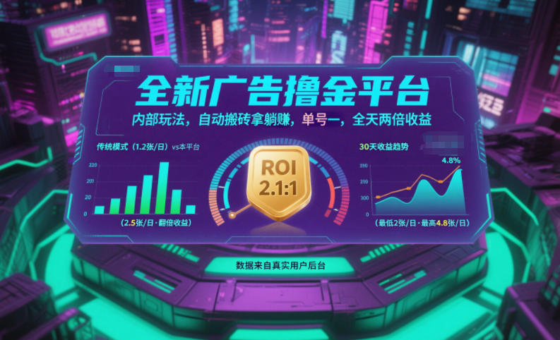 全新广告撸金平台，内部玩法，自动搬砖拿躺賺，单号一天保底2张+，全天两倍收益【揭秘】-资源站