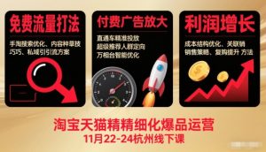 淘宝天猫精细化爆品运营11月22-24杭州线下课，免费流量打法+付费广告放大+利润增长(音频+文档)-资源站