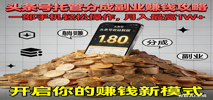 全程托管今日头条，一部手机就可以开干，最高躺赚1W+-资源站