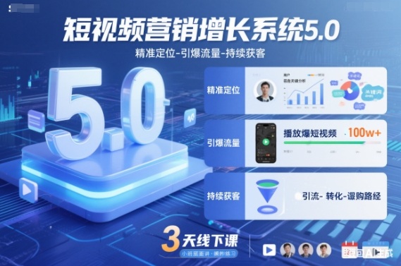 短视频营销增长系统5.0，精准定位-引爆流量-持续获客，3天线下课(音频+图片)-资源站