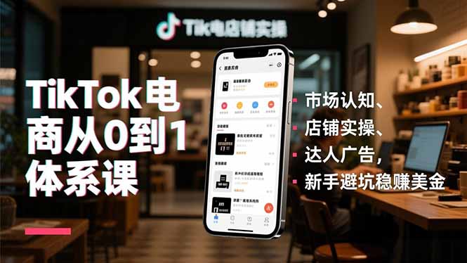 TikTok电商从0到1体系课，市场认知、店铺实操、达人广告，新手避坑稳赚美金-资源站