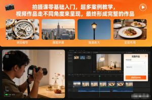 拍摄课零基础入门，超多案例教学，视频作品走不同角度来呈现，最终形成完整的作品-资源站