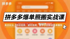 拼多多爆单照搬实战课，类目玩法、活动选择、避坑指南，新手小白快速出单赚钱-资源站