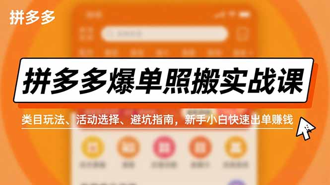 拼多多爆单照搬实战课，类目玩法、活动选择、避坑指南，新手小白快速出单赚钱-资源站