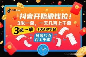 抖音开始撒钱拉，3米一单，一天几百上千单，项目简单，10分钟学会【揭秘】-资源站