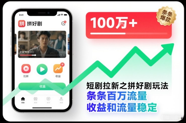 短剧拉新之拼好剧玩法，条条百万流量，收益和流量稳定-资源站