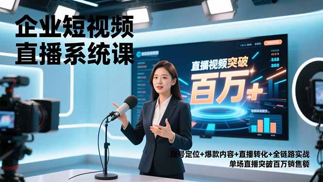 企业短视频直播系统课，账号定位+爆款内容+直播转化+全链路实战，单场直播突破百万销售额-资源站