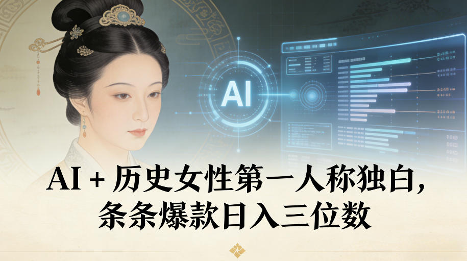 AI+历史女性第一人称独白，条条爆款日入三位数-资源站