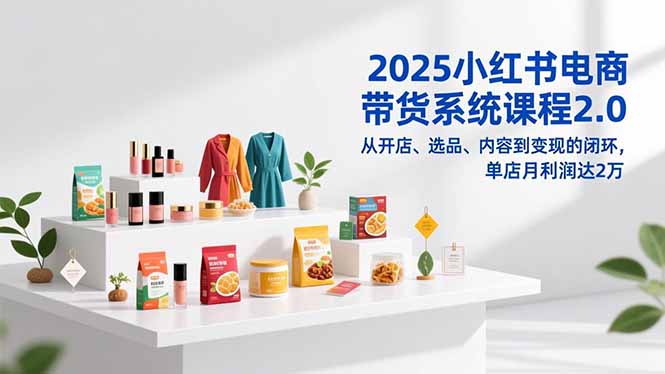 2025小红书电商带货系统课程2.0，从开店、选品、内容到变现的闭环，单店月利润达2万-资源站