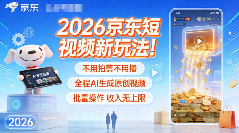 2026京东短视频新玩法！不用拍剪不用播，全程AI生成原创视频，批量操作收入无上限-资源站