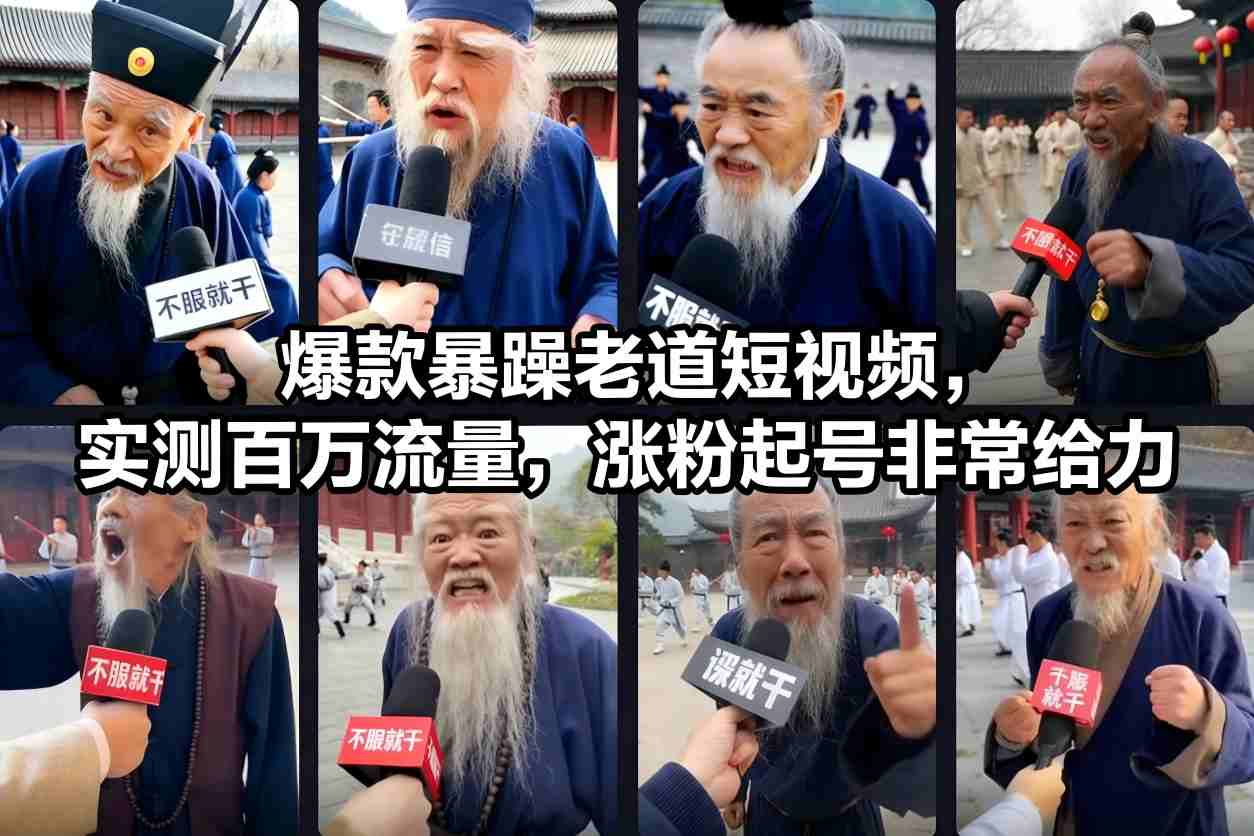 爆款暴躁老道短视频，实测百万流量，涨粉起号非常给力-资源站