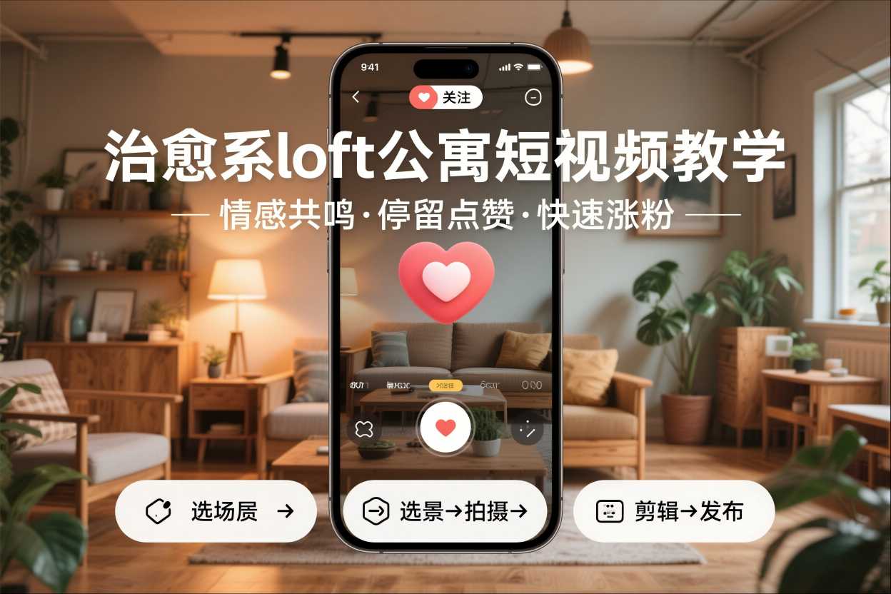 治愈系loft公寓短视频制作教学，情感共鸣引停留点赞关注，快速起号涨粉-资源站