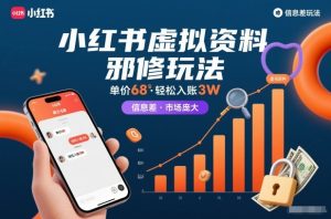 小红书虚拟资料邪修玩法，单价68，轻松入账3W，信息差玩法，市场庞大-资源站