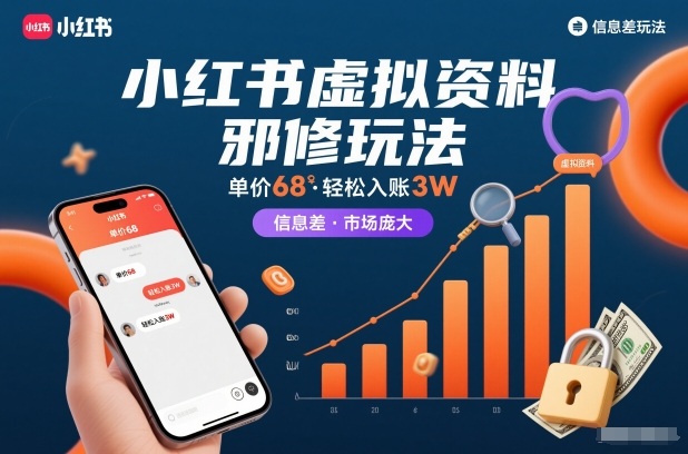 小红书虚拟资料邪修玩法，单价68，轻松入账3W，信息差玩法，市场庞大-资源站