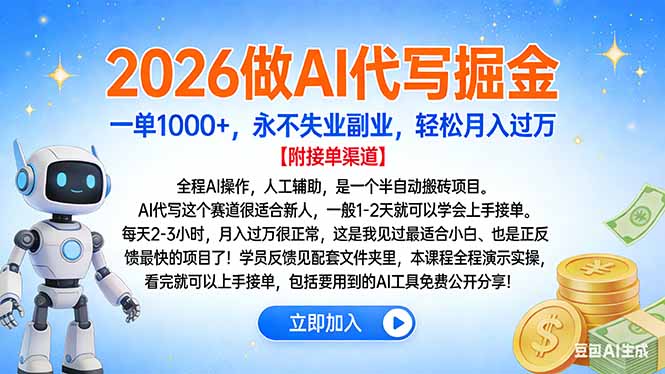 2026做AI代写掘金，一单1000+，永不失业副业，轻松月入过万-资源站