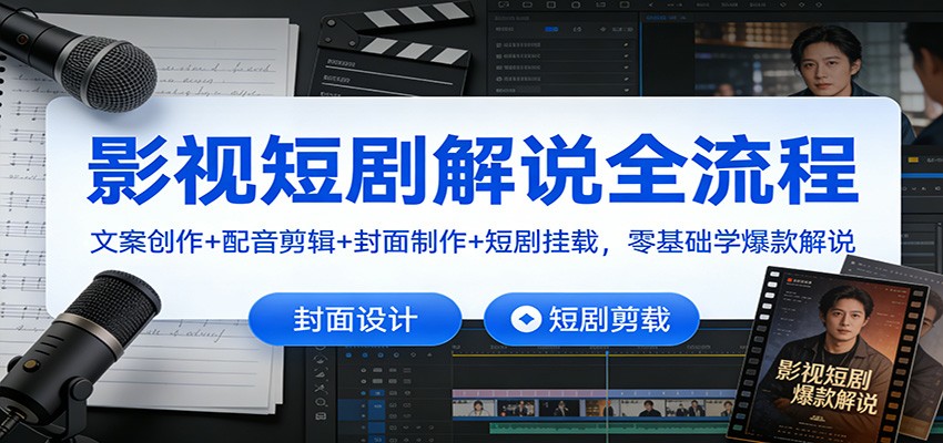 影视短剧解说全流程：文案创作+配音剪辑+封面制作+短剧挂载，零基础学爆款解说-资源站