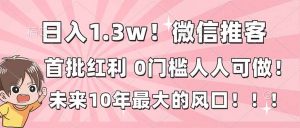 日入1.3w！微信推客，首批红利，未来10年最大的风口，0门槛，人人可做！-资源站