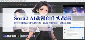 Sora2 AI动漫创作实战课：账号注册/提示词/人物声画一致/短视频变现，轻松出爆款-资源站