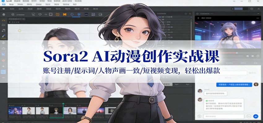 Sora2 AI动漫创作实战课：账号注册/提示词/人物声画一致/短视频变现，轻松出爆款-资源站