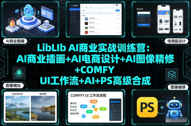 LibLIb AI商业实战训练营：AI商业插画+AI电商设计+AI图像精修+COMFY UI工作流+AI+PS高级合成-资源站