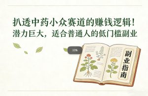 扒透中药小众赛道的賺米逻辑，潜力巨大，适合普通人的低门槛副业-资源站