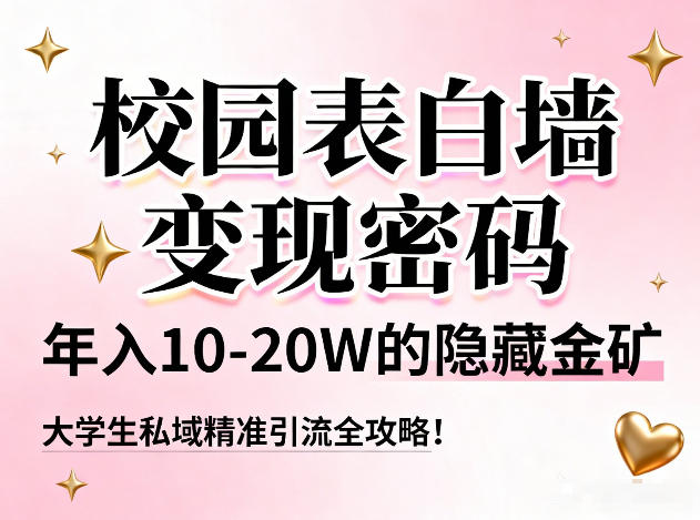 校园表白墙变现密码，年入10-20W的隐藏金矿，大学生私域精准引流全攻略！-资源站