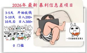 2026年最新暴利信息差项目：3-5天开始收米，10天后稳定3张，0门槛，每天两三个小时搞定-资源站