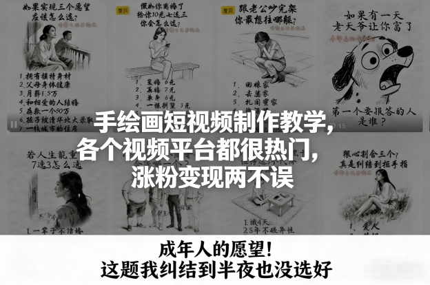 手绘画短视频制作教学，各个视频平台都很热门，涨粉变现两不误-资源站
