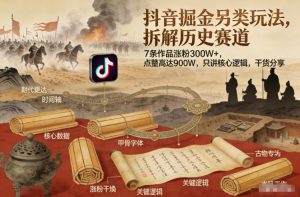 抖音掘金另类玩法，拆解历史赛道，7条作品涨粉300W+，点赞量高达900W，只讲核心逻辑，干货分享-资源站