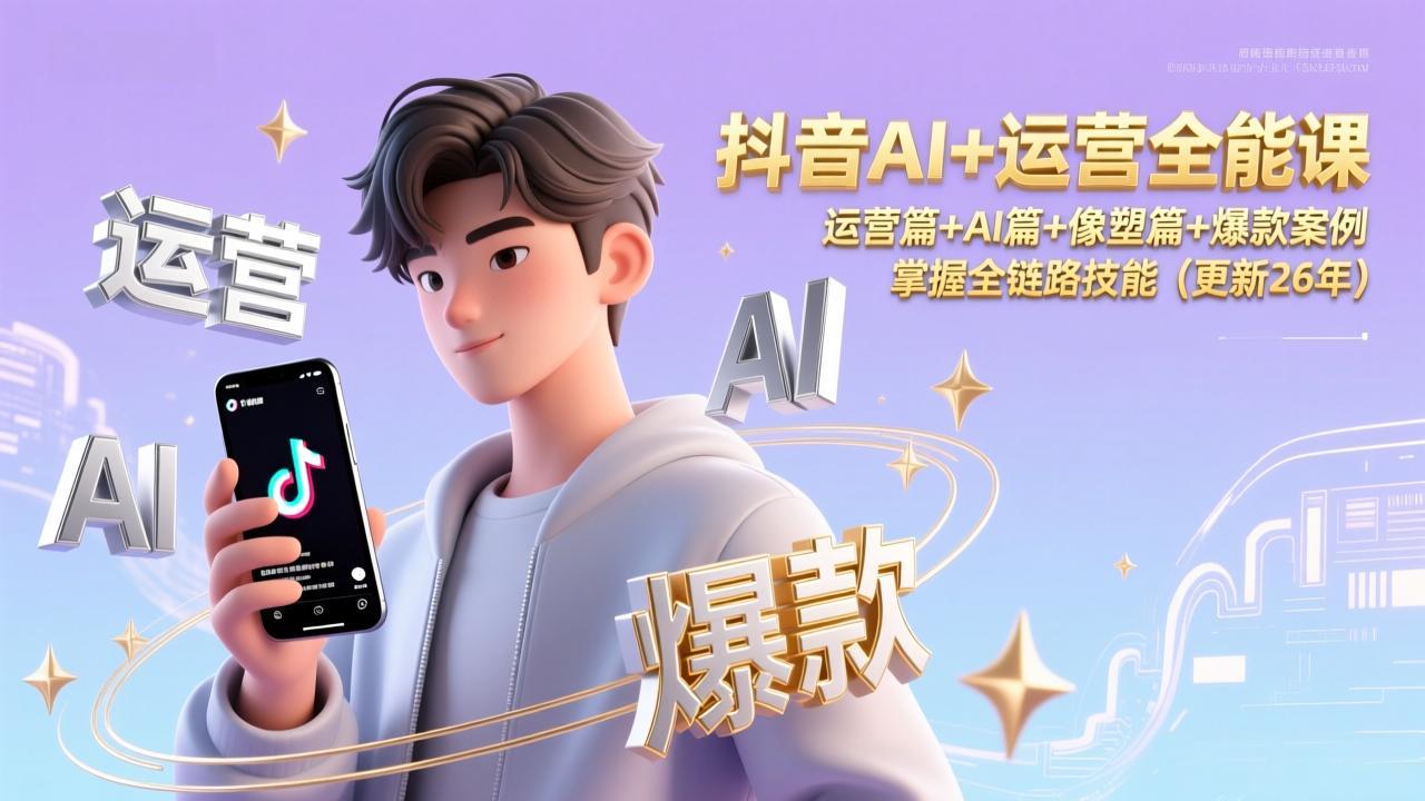 抖音AI+运营全能课，运营篇+AI篇+像塑篇+爆款案例，掌握全链路技能(更新26年-资源站