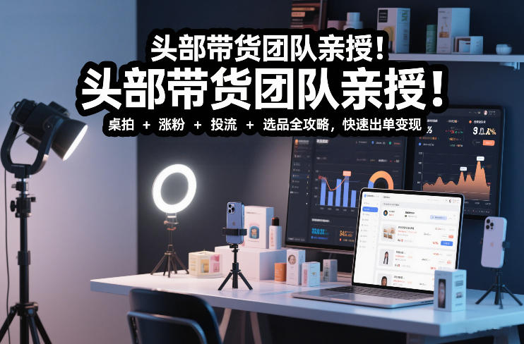 头部带货团队亲授！专业短视频实拍带货课：桌拍+涨粉+投流+选品全攻略，快速出单变现，月入2w+-资源站