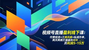 视频号直播盈利线下课：付费投流+三频共振+私域升单，两天两夜打通盈利闭环，月利润5-15万-资源站