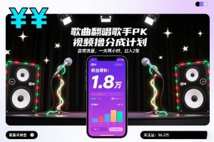 歌曲翻唱歌手PK视频撸分成计划，自带流量，一天两小时，日入2张-资源站