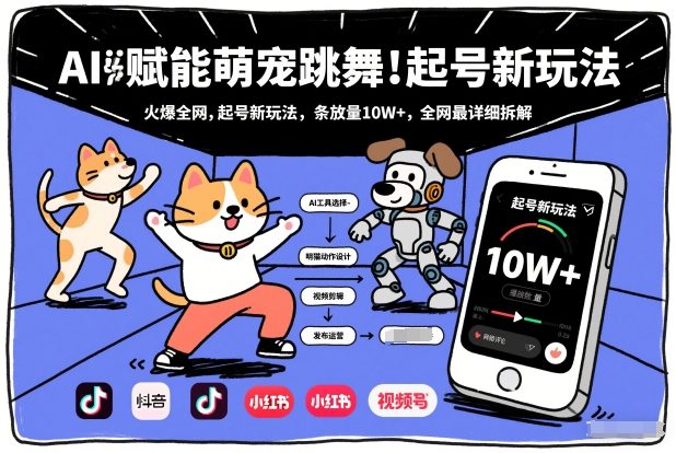 AI赋能萌宠跳舞，火爆全网，起号新玩法，条条播放量10W+，全网最详细拆解-资源站