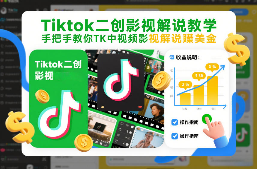 Tiktok二创影视解说教学，手把手教你TK中视频影视解说賺美金(更新26年1月)-资源站