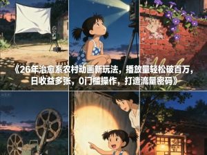 26年治愈系农村动画新玩法，播放量轻松破百万，日收益多张，0门槛操作，打造流量密码-资源站